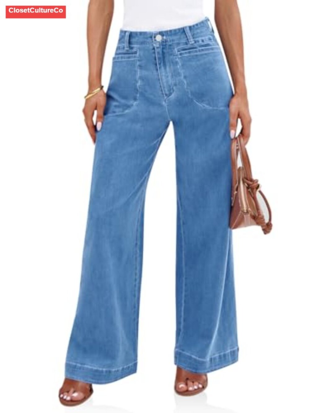 Wide Leg High Waisted Baggy Stretch Denim Jeans Women's Casual Pants